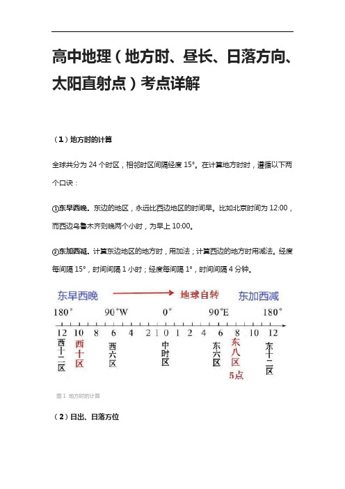 [全]高中地理(地方时、昼长、日落方向、太阳直射点)考点详解