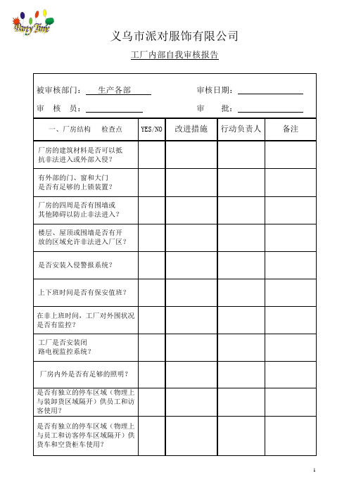 工厂内部自我审核报告GSV SCS SCAN 全套反恐表格记录.