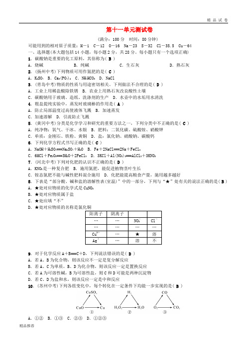 (广东专版)2018年秋九年级化学下册 第十一单元 盐 化肥测试卷 (新版)新人教版