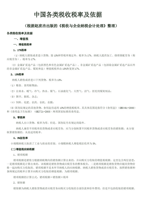 中国各类税收税率及依据