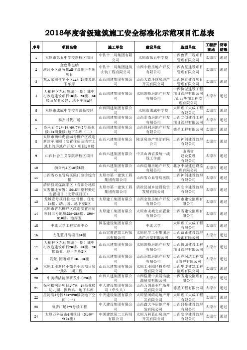 2018年度省级建筑施工安全标准化示范项目汇总表