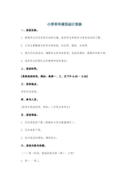 小学羽毛球活动计划表