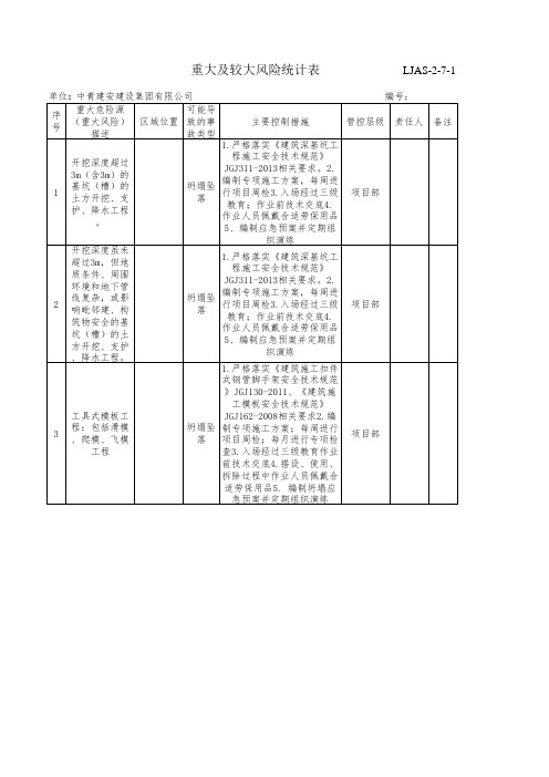 (2)重大及较大风险统计表——项目层级(LJAS-2-7-1)