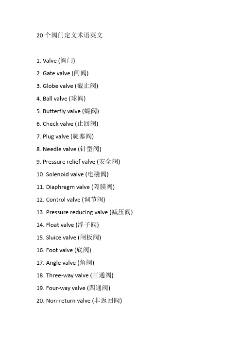 20个阀门定义术语英文
