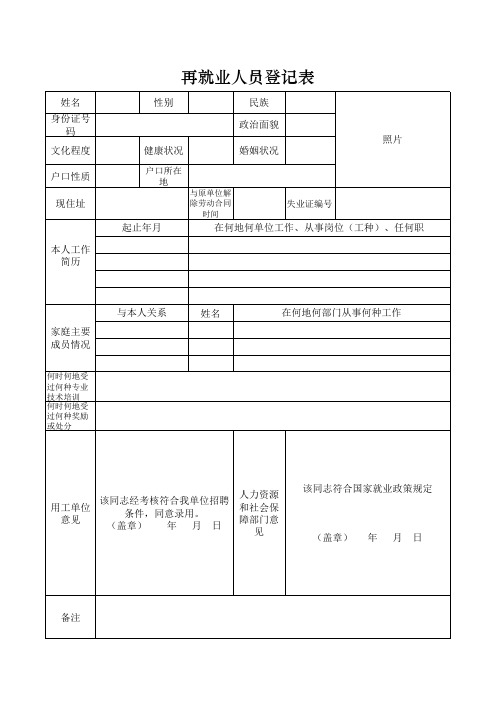 再就业人员登记表