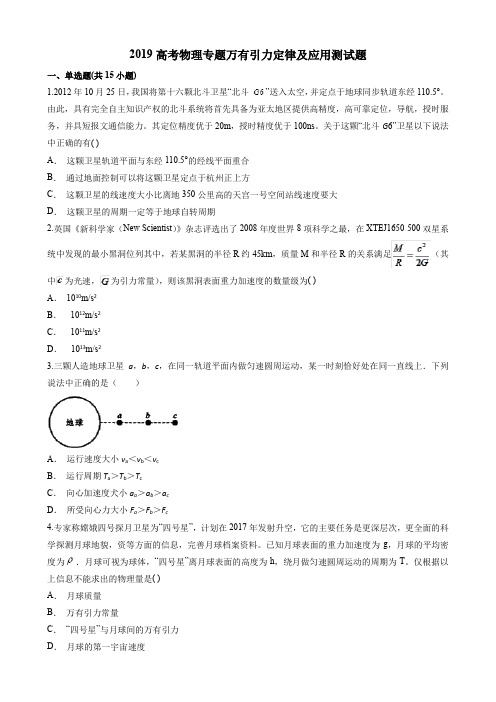 2019高考物理专题万有引力定律及应用测试题(答案及详解)