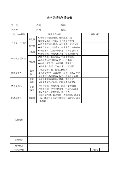 美术课堂教学评价表