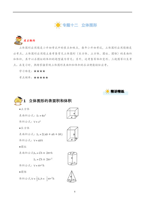 小升初数学专题十二含详解：立体图形