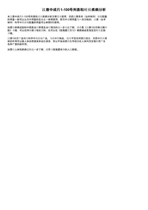 汉唐中成药1-100号列表和对应疾病分析