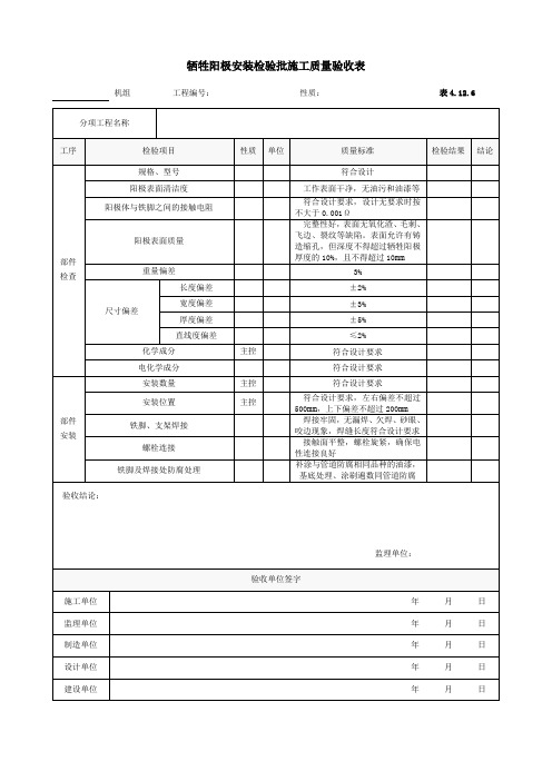 6.牺牲阳极安装检验批施工质量验收表4.12.6