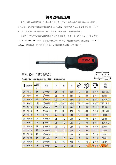 关于改锥的选用