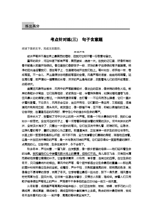 现代文阅读 第二章 文学作品阅读 专题一 散文 考点针对练(三) Word版含答案.doc