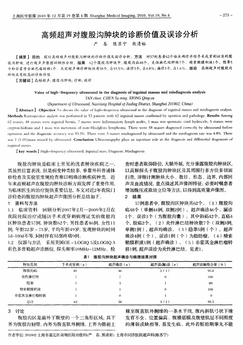 高频超声对腹股沟肿块的诊断价值及误诊分析