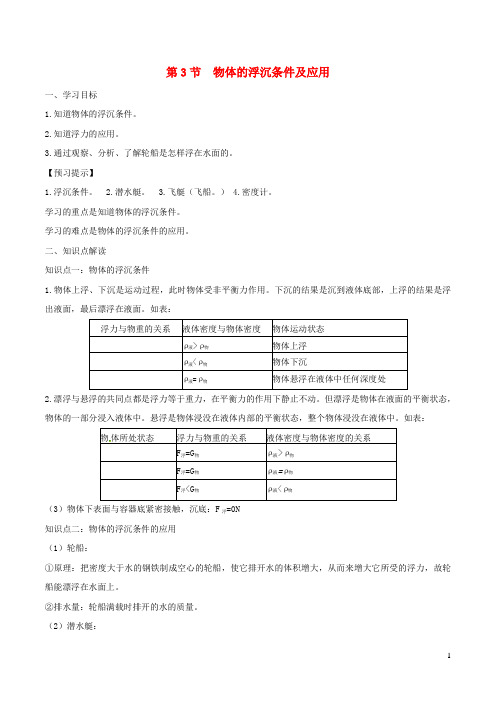 八年级物理下册10.3物体的浮沉条件及应用知识点突破与课时作业含解析新版新人教版