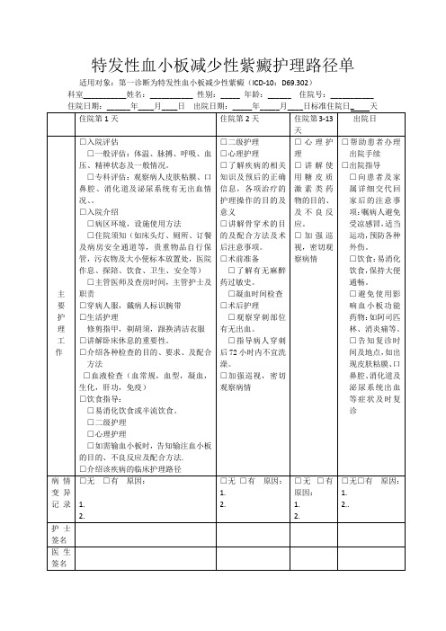 血小板减少临床路径b Microsoft Word 文档