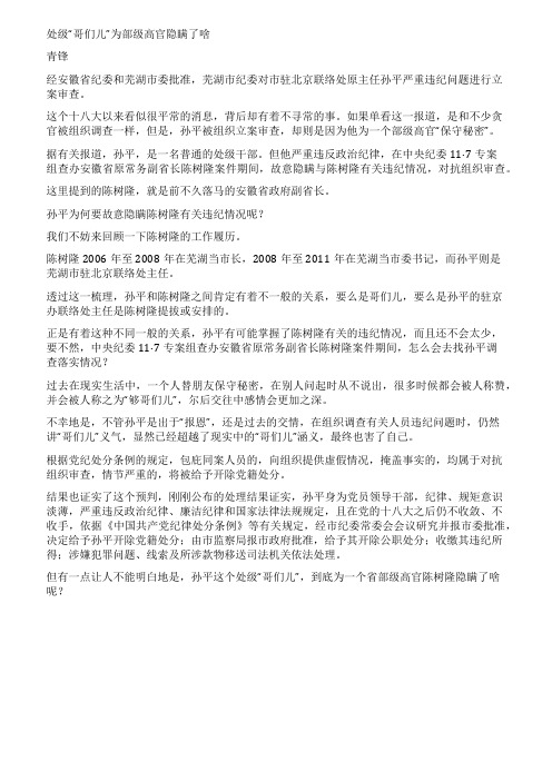 处级哥们儿为部级高官隐瞒了啥