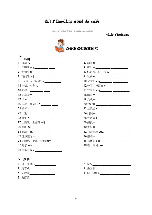 2 沪教版七年级下英语教材第二单元总结