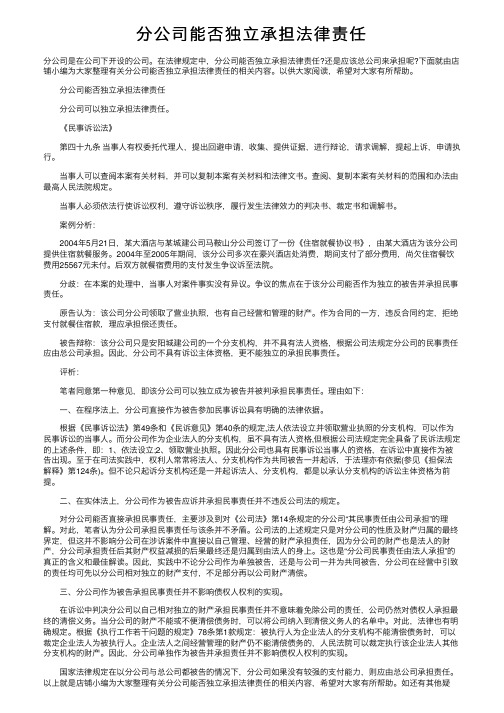 分公司能否独立承担法律责任