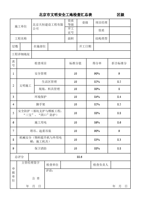 北京市文明安全工地检查表(10张表)