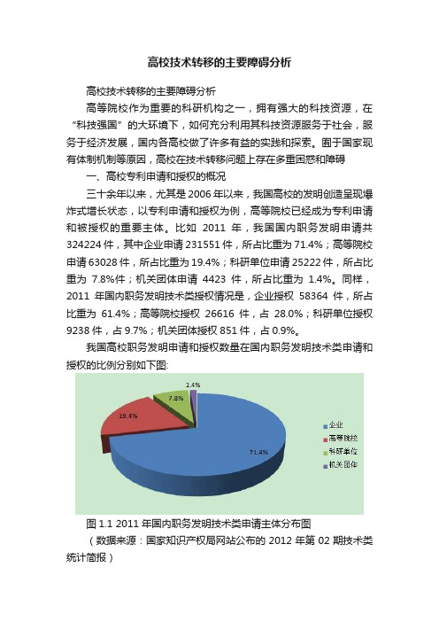 高校技术转移的主要障碍分析