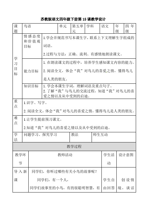 (赛课教案)四年级下册《鸟语》