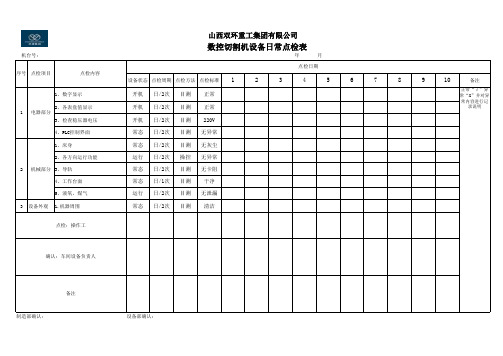 数控切割机日常点检表