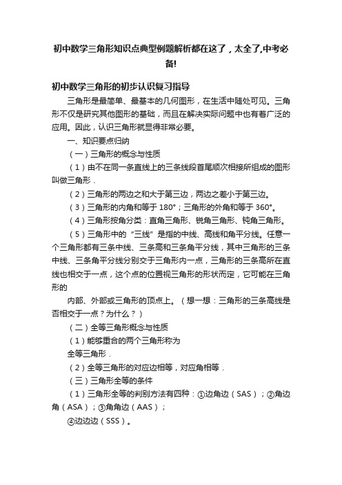 初中数学三角形知识点典型例题解析都在这了，太全了,中考必备!