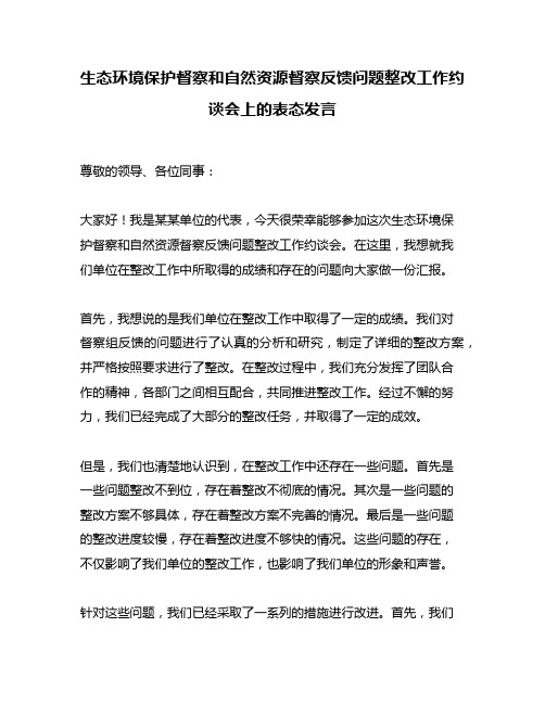 生态环境保护督察和自然资源督察反馈问题整改工作约谈会上的表态发言