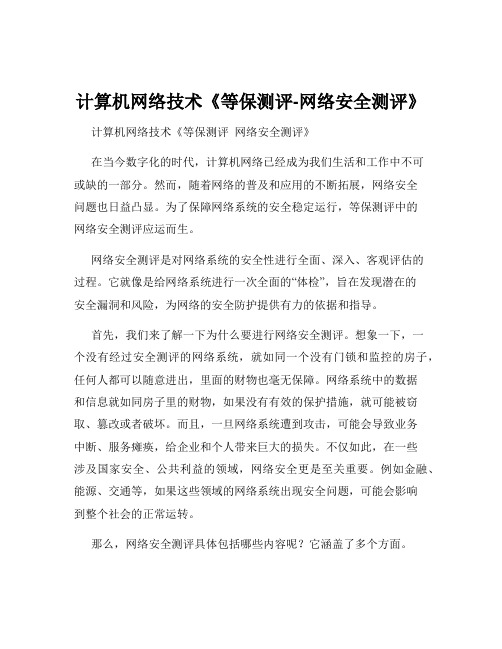 计算机网络技术《等保测评-网络安全测评》