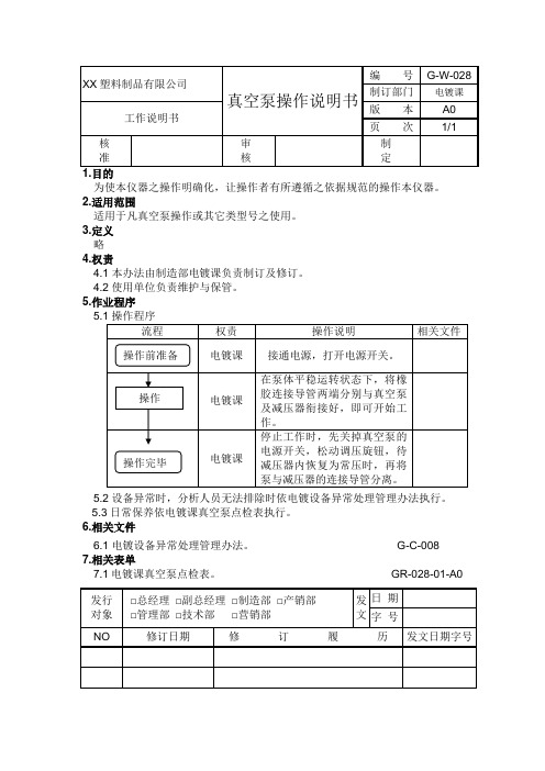 真空泵操作说明书