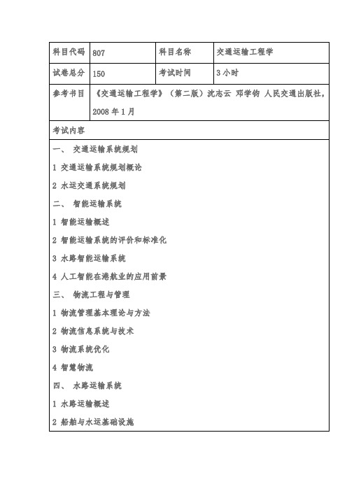 上海海事大学807交通运输工程学2020年考研专业课初试大纲