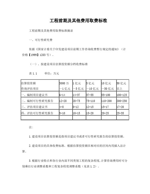 建设工程前期费用收取标准