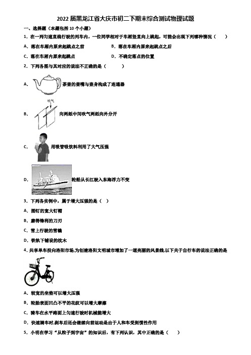 2022届黑龙江省大庆市初二下期末综合测试物理试题含解析