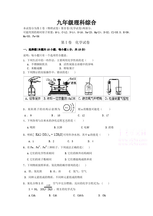 九年级理科综合化学试卷