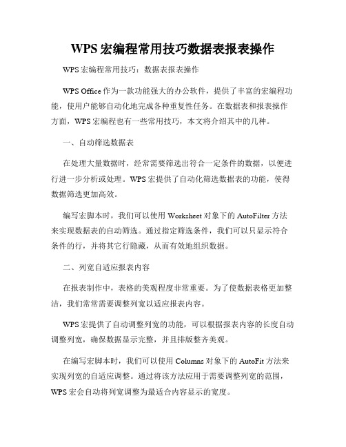 WPS宏编程常用技巧数据表报表操作