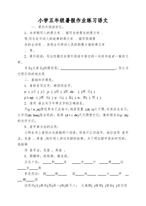 小学五年级暑假作业练习语文