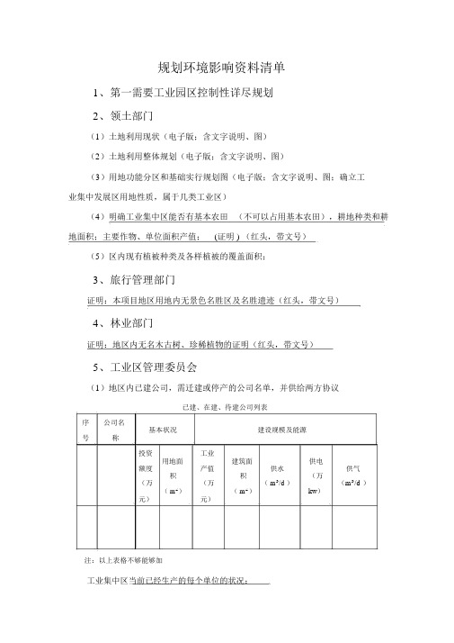 规划环评资料清单