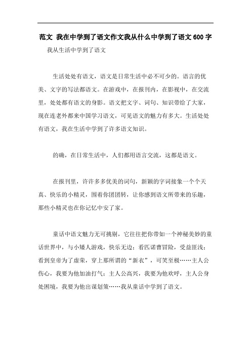 2020年范文 我在中学到了语文作文我从什么中学到了语文600字