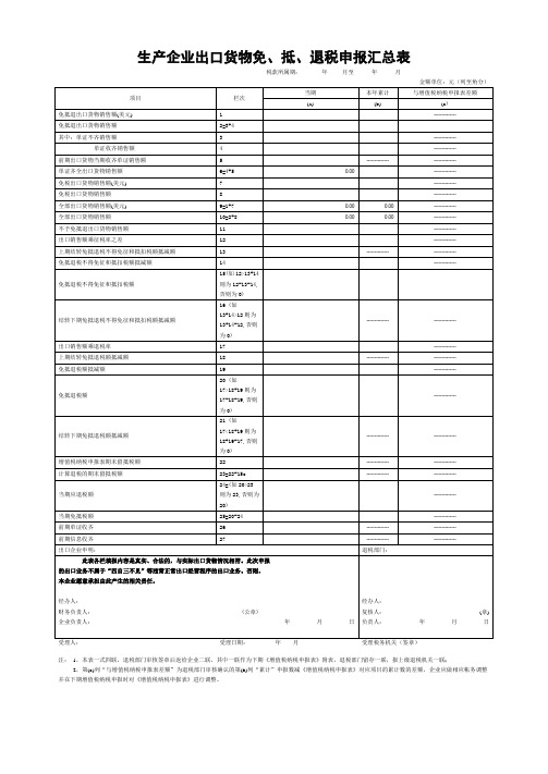 生产企业出口货物免、抵、退税申报汇总表_25423