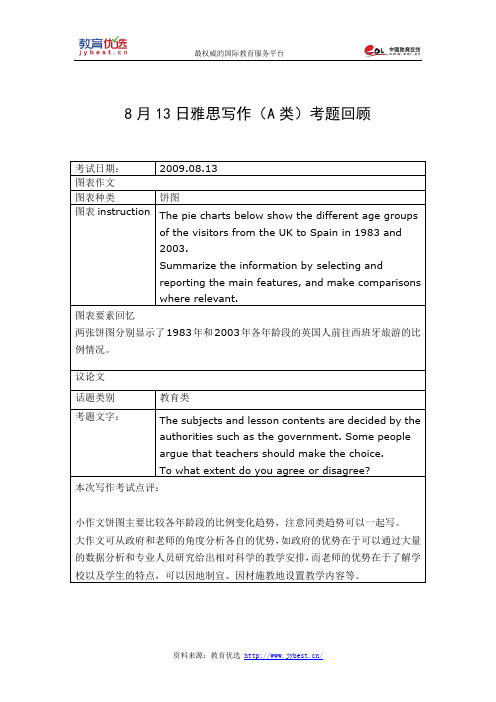 8月13日雅思写作(A类)考题回顾