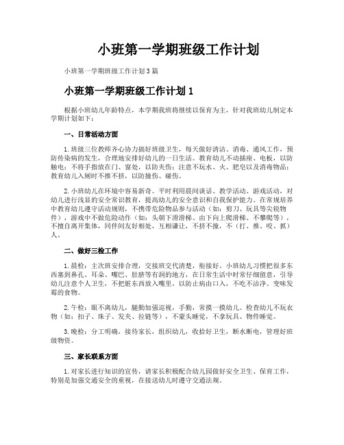 小班第一学期班级工作计划