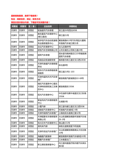 新版天津市天津市河西区汽车维修企业公司商家户名录单联系方式地址大全167家