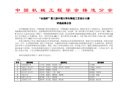 第三届永冠杯铸造大赛评选结果公告-最终