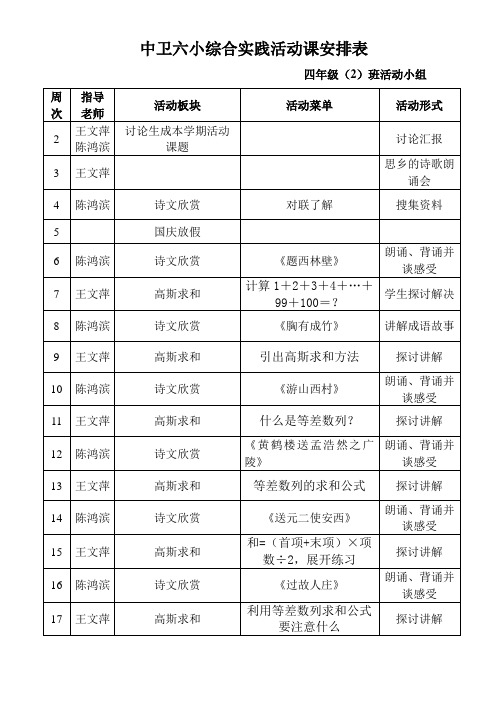 四(2)综合实践活动课安排表