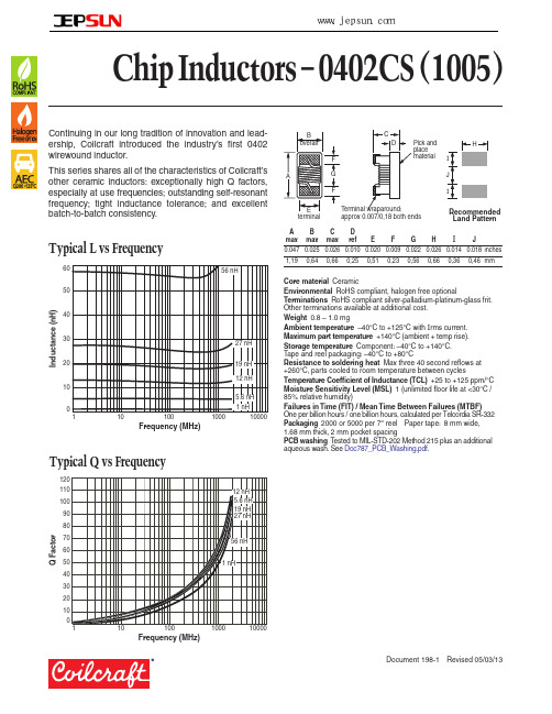 Coilcraft线艺AEC-Q200认证电感0402CS系列选型手册