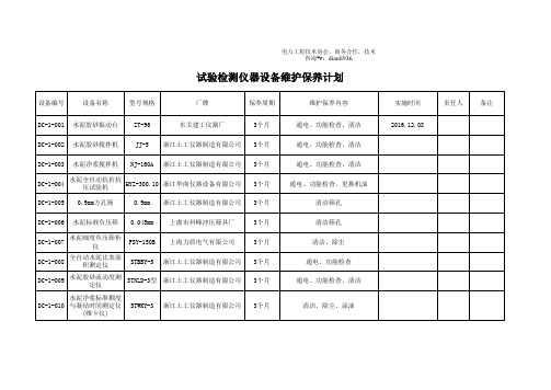 工地试验室仪器设备维护保养计划