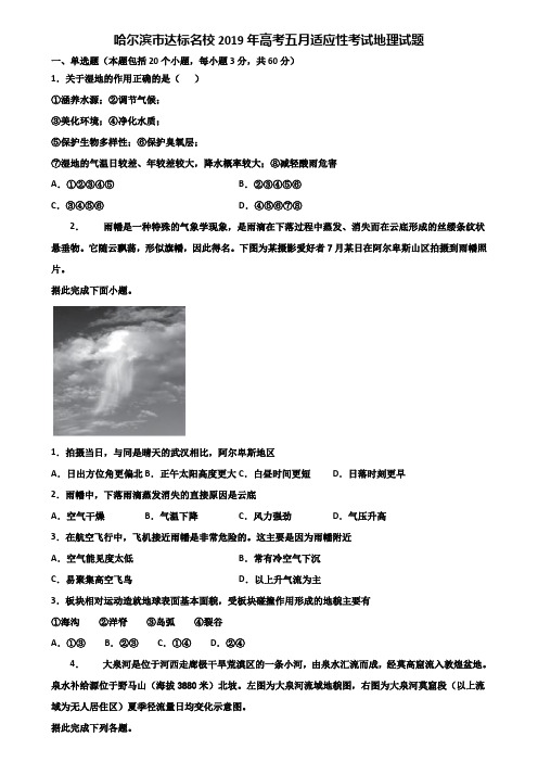 哈尔滨市达标名校2019年高考五月适应性考试地理试题含解析