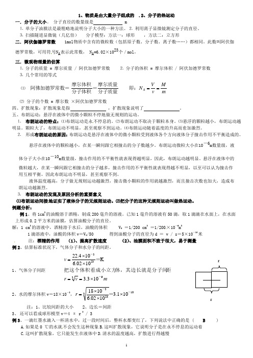 高中物理选修3-3分子动理论练习有答案