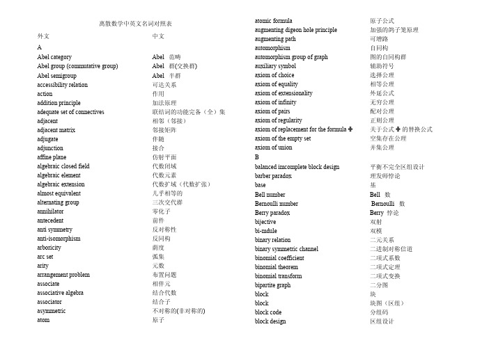 离散数学中英文名词对照表