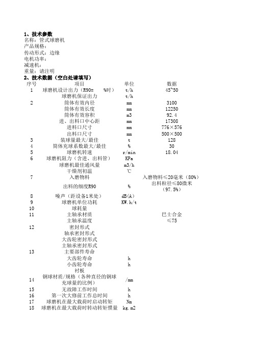 3.2米磨机技术参数表